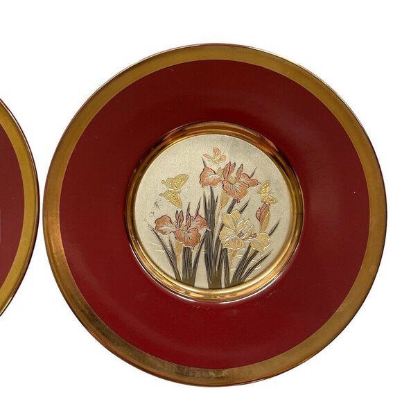 4 Vtg Art of Chokin Iris Hummingbird Plates w 24K Gold Trim 6” Japan - Picture 3 of 12